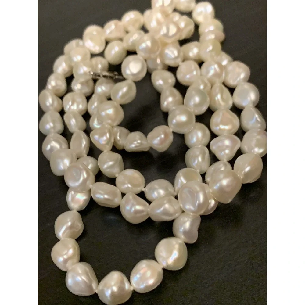 Vintage 14K White Gold Opera Baroque Pearl Necklace 35